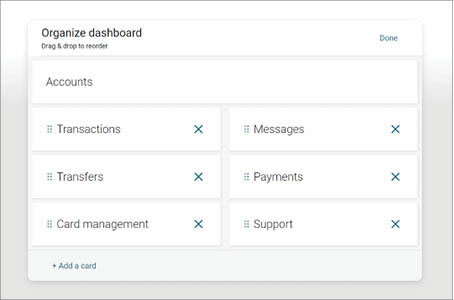 mascoma bank internet banking screen shot of organizing the dashboard