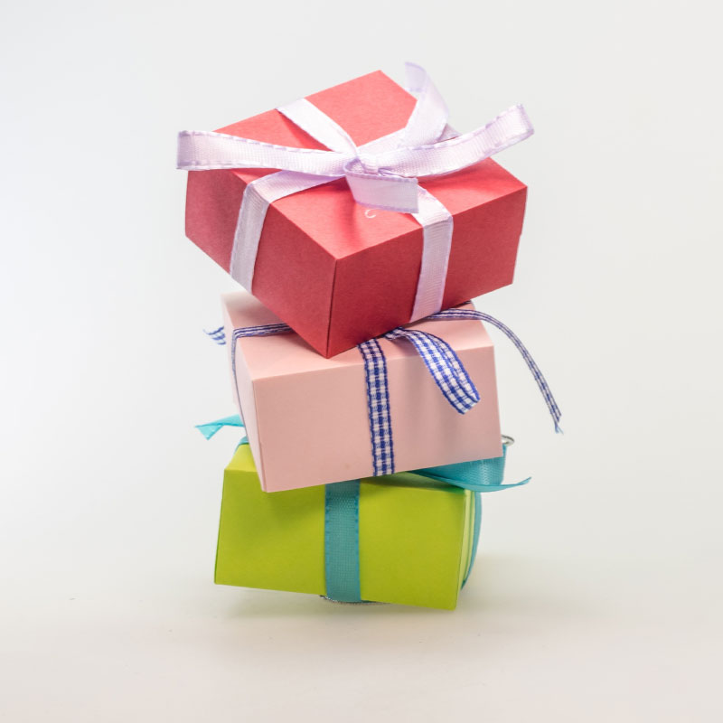 A stack of gift wrapped boxes
