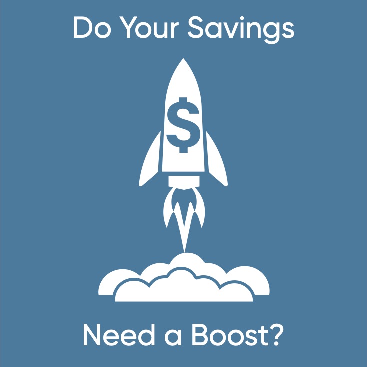Do Your Savings Need a Boost rocket ship on blue